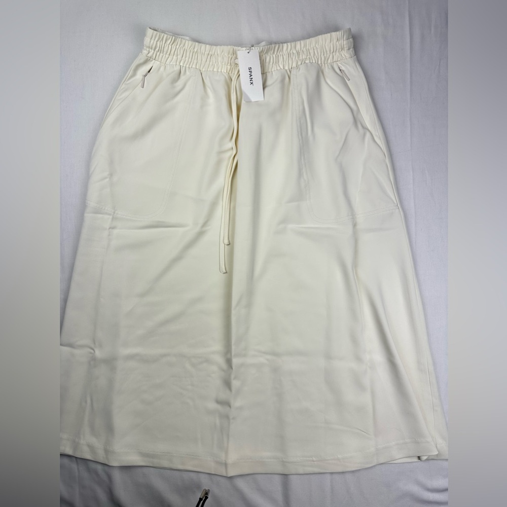SPANX Luxe Drape midi linen skirt New size medium